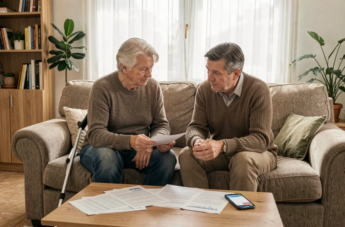 Couple examinant ensemble les documents liés au nouveau montant AAH 2026 et son impact sur le budget familial