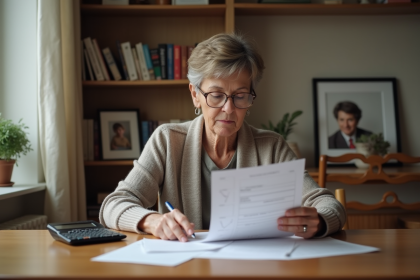 Femme d'âge moyen calcule ses finances à la maison