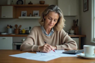 Femme d'âge moyen gérant ses finances à la maison