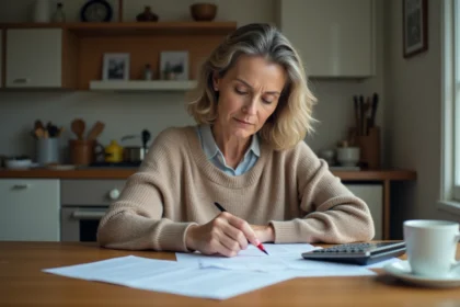 Femme d'âge moyen gérant ses finances à la maison