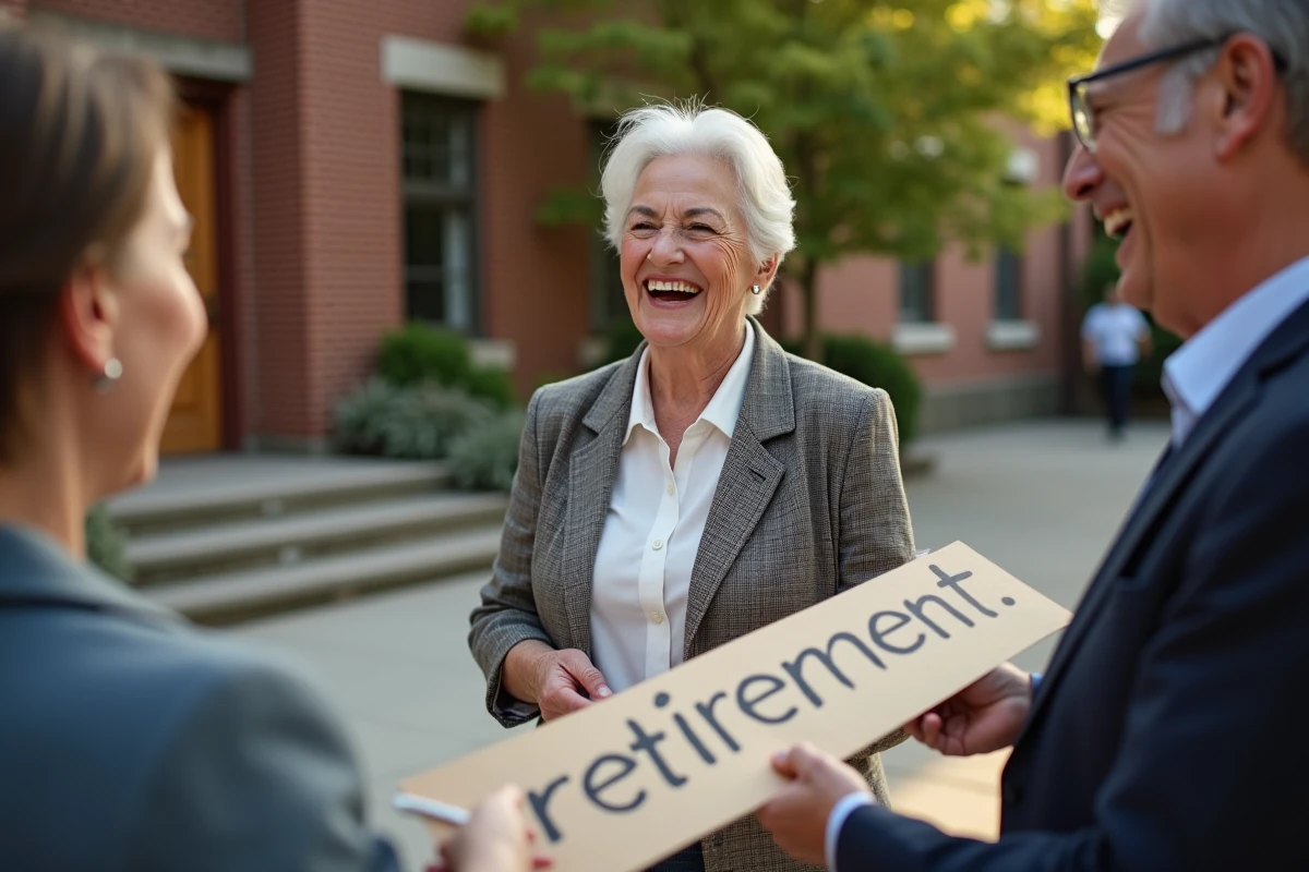 Femme en extérieur recevant un discours humoristique pour sa retraite