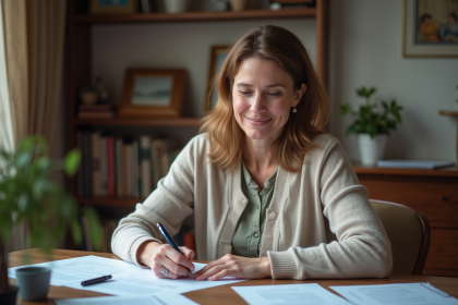 Femme d'âge moyen remplissant des papiers administratifs