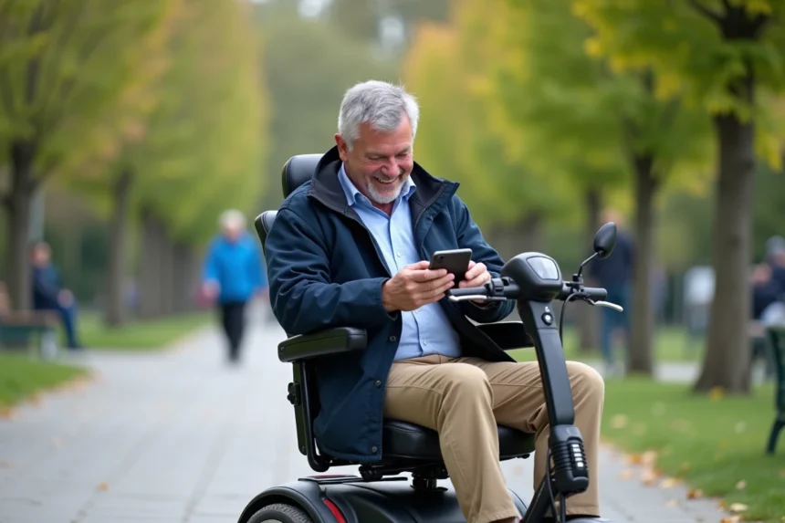 Homme d'âge moyen sur scooter électrique en ville