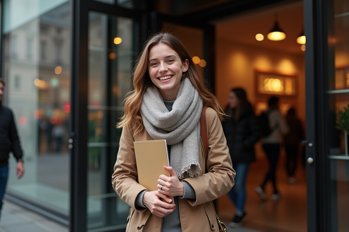 Jeune femme sortant d