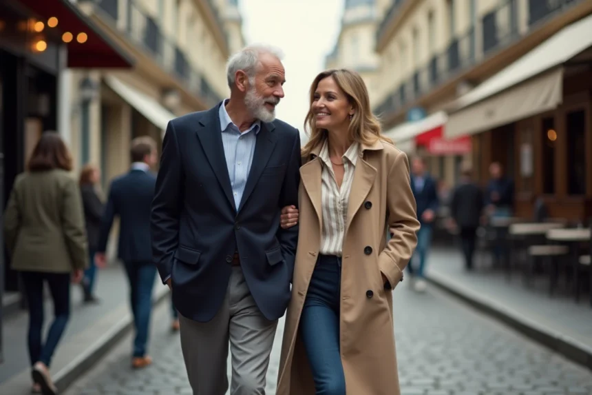 Michel Platini et sa nouvelle compagne se promenant discrètement dans les rues de Paris