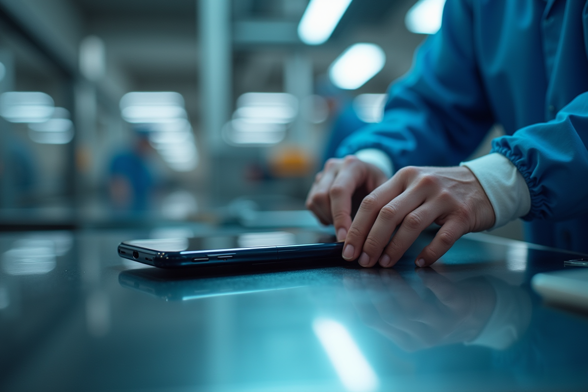 Gros plan sur la fabrication d un téléphone Doro en usine