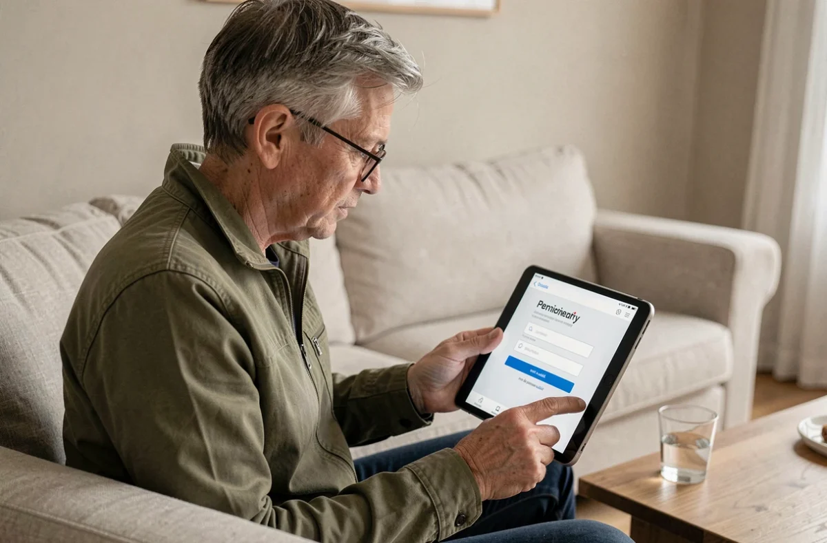 Personne utilisant une tablette pour récupérer l'accès à un compte bénéficiaire LOGISFIL