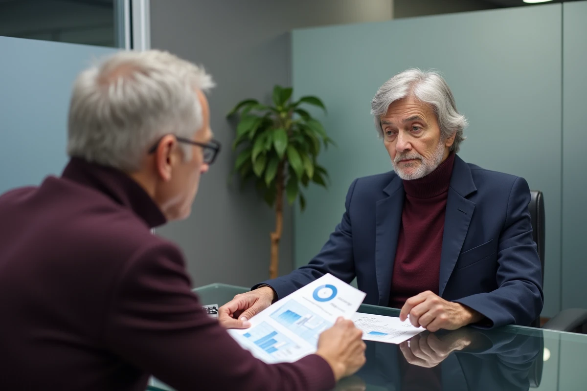 Retraitée en rendez-vous avec un conseiller financier pour optimiser son abattement fiscal et comprendre sa hausse d'imposition