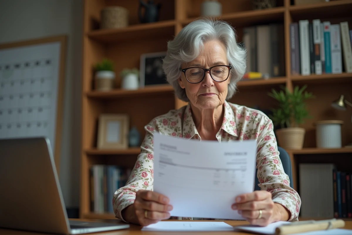 Personne âgée examinant une facture de service ADMR à domicile pour anticiper le prix de l'heure en 2026