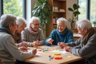Groupe de seniors créant un projet artistique convivial