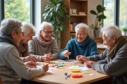Groupe de seniors créant un projet artistique convivial