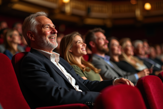 Groupe diversifié de spectateurs dans un théâtre historique